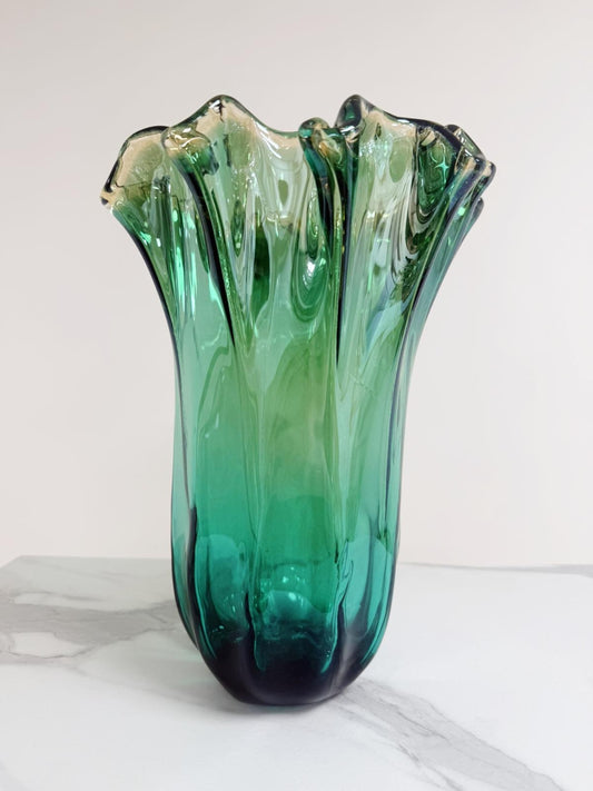 Stor "Fazzoletto"-vase i grøn Murano-glas