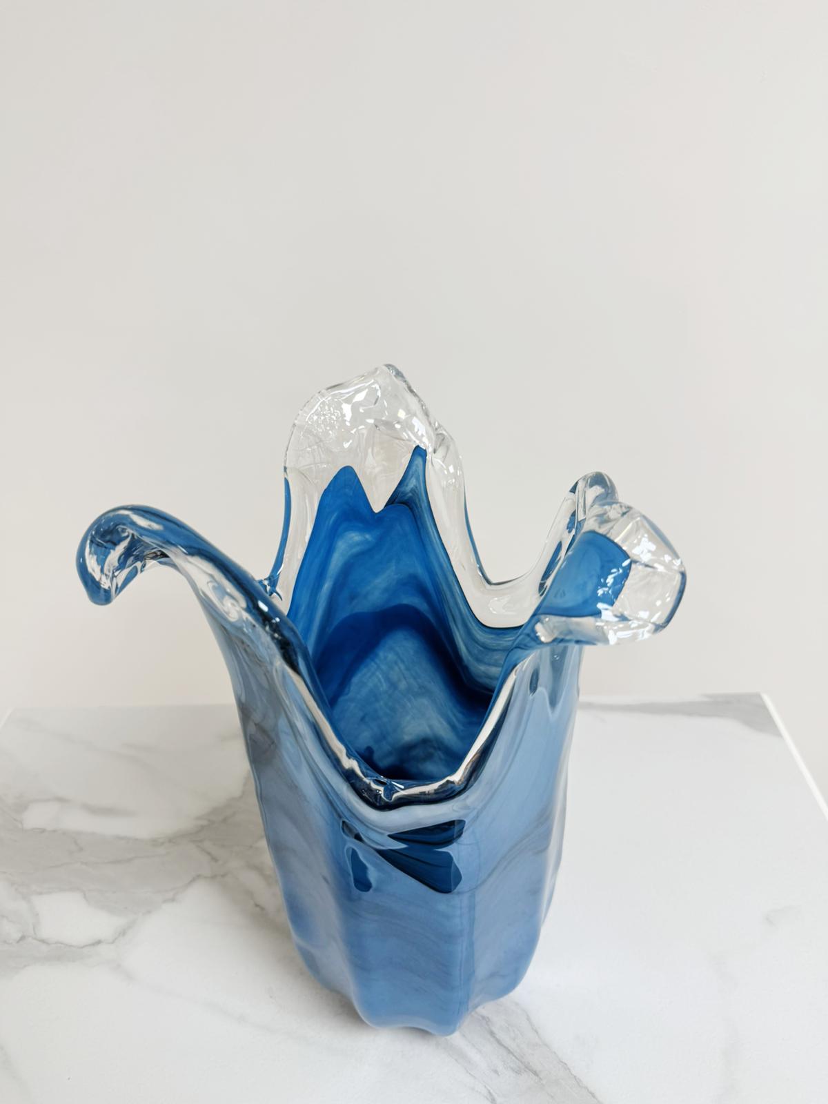 Stor tulipanvase i Murano-glas, avio/sort