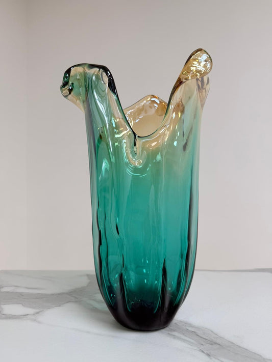 Stor tulipanvase i Murano-glas, grøn