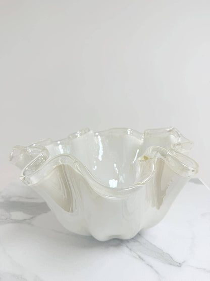 MURANO DREAM, stor Fazzoletto skål i  Murano-glas, elfenbensfarvet