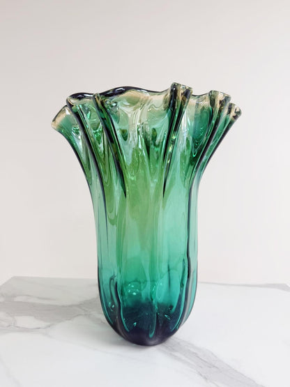 Stor "Fazzoletto"-vase i grøn Murano-glas