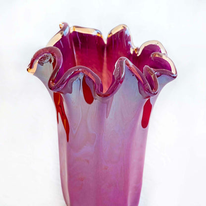 Stor lilla Fazzoletto vase i Murano-glas