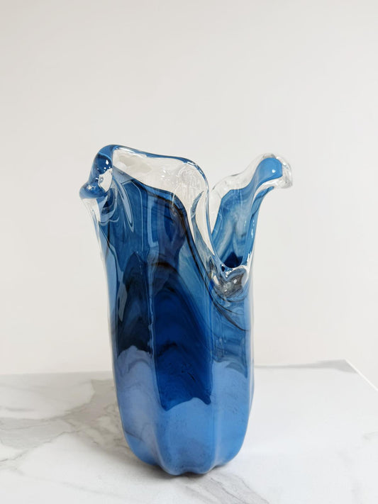 Stor tulipanvase i Murano-glas, avio/sort