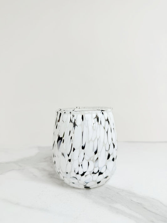 Rund tønde glas i Murano-glas, sort/hvid