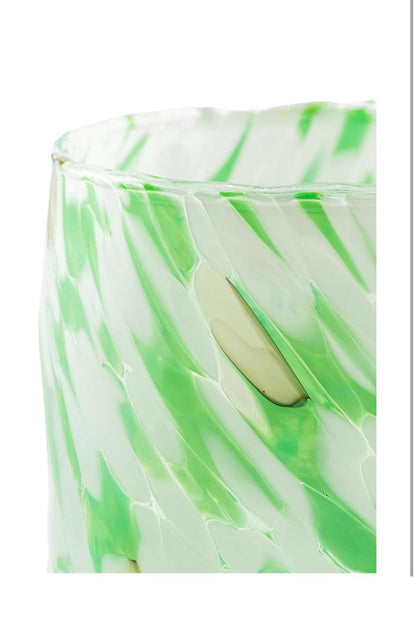 Rund tønde glas i Murano-glas, hvid/grøn