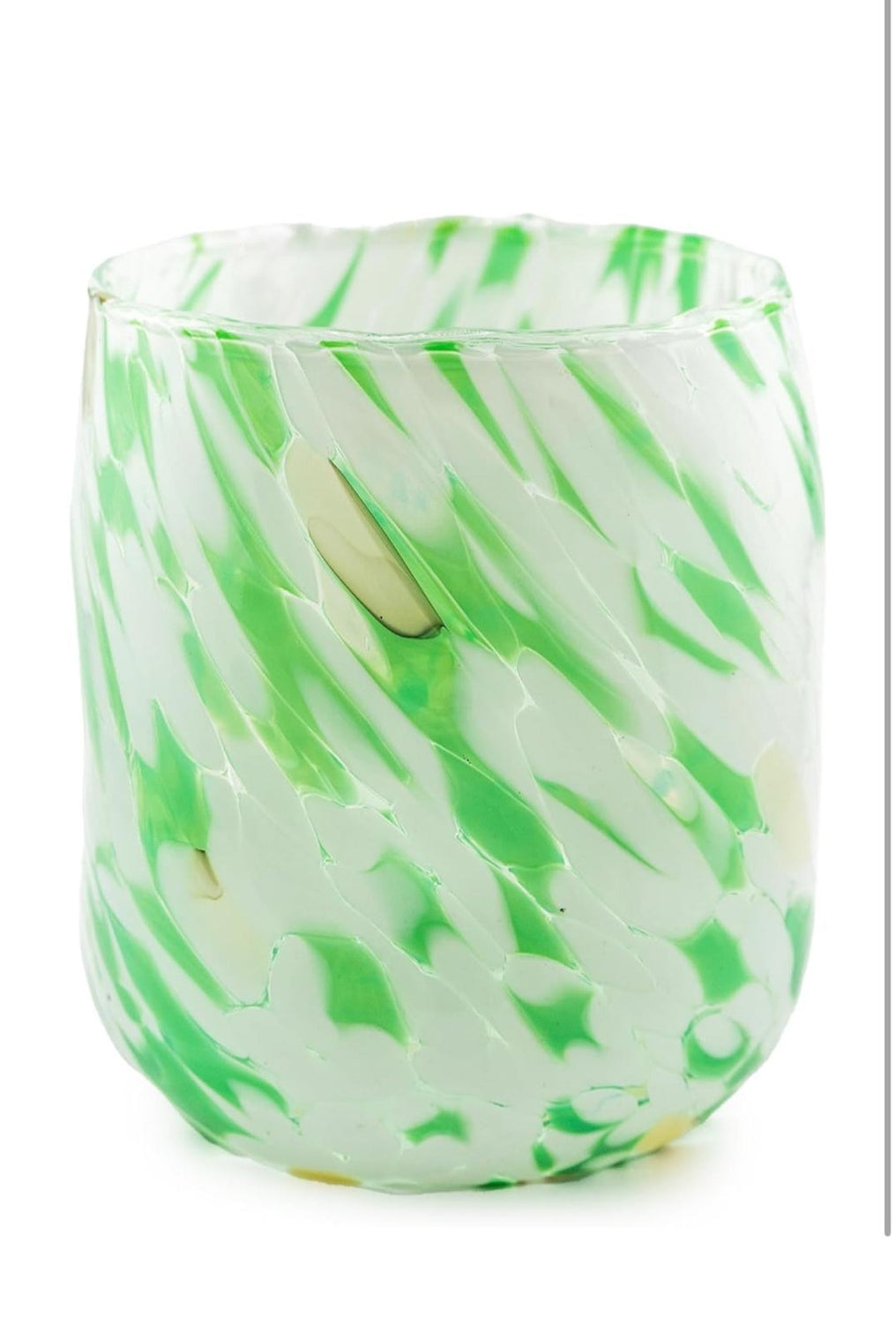 Rund tønde glas i Murano-glas, hvid/grøn