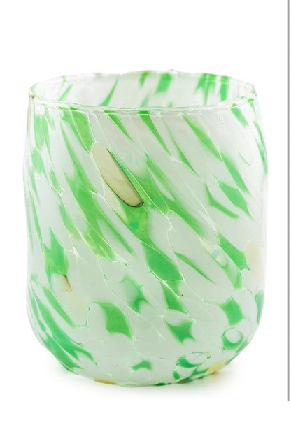 Rund tønde glas i Murano-glas, hvid/grøn