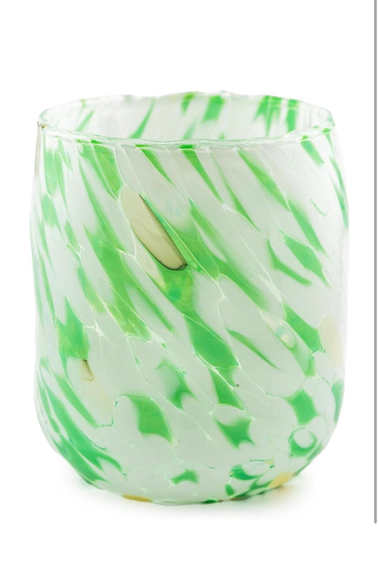 Rund tønde glas i Murano-glas, hvid/grøn