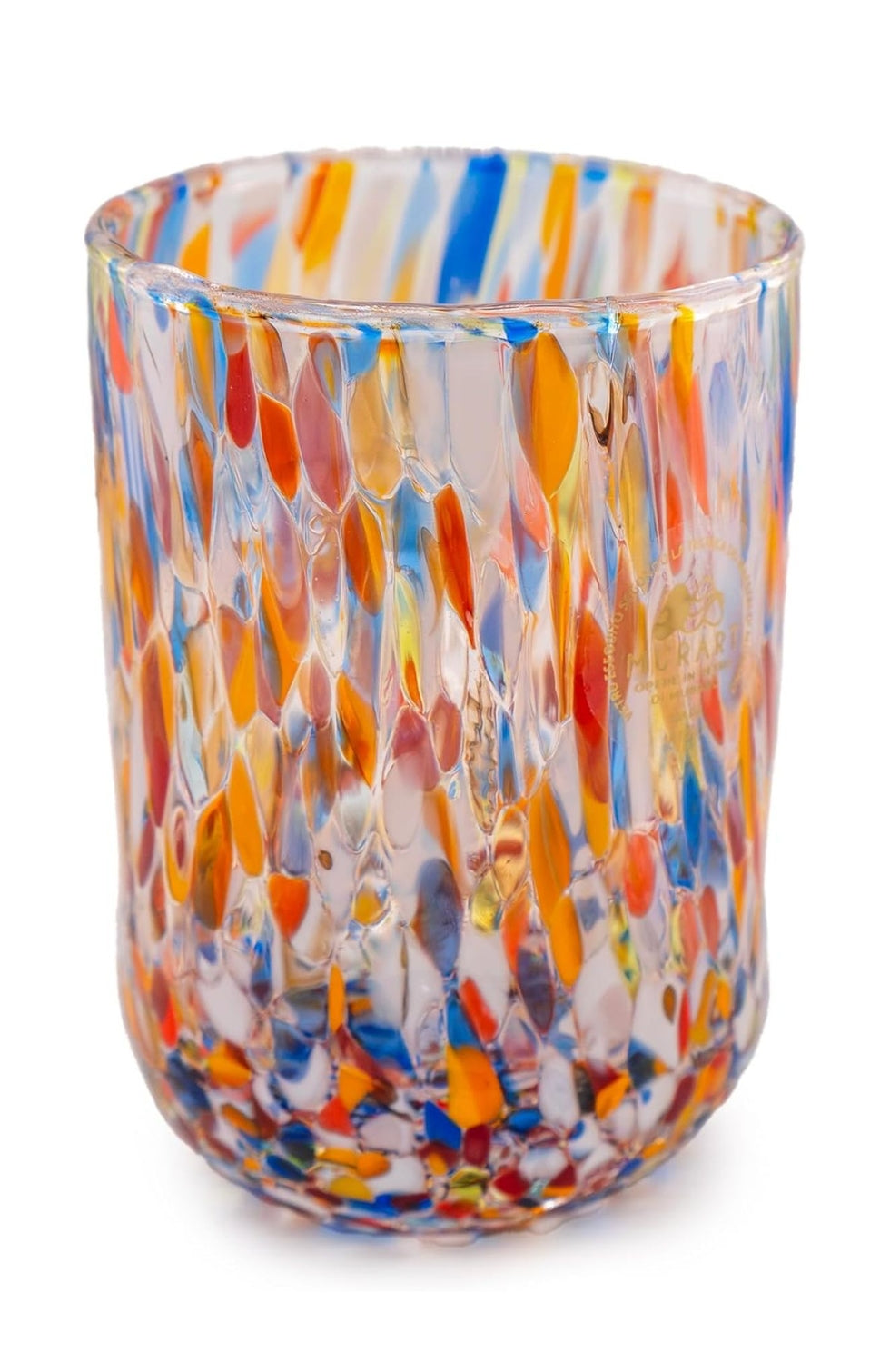 Højt tønde glas Millefiori i Murano-glas