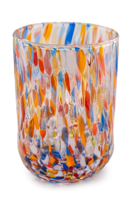 Højt tønde glas Millefiori i Murano-glas