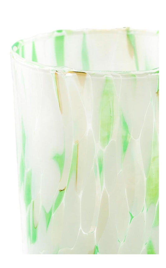 Højt tønde glas hvid-grøn i Murano-glas