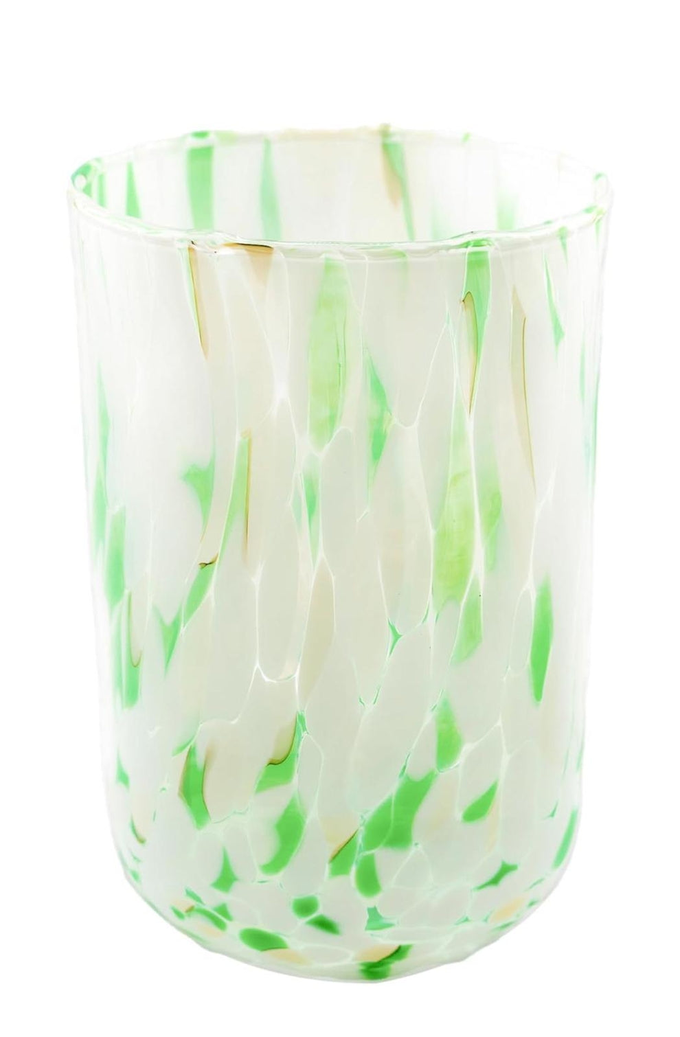 Højt tønde glas hvid-grøn i Murano-glas
