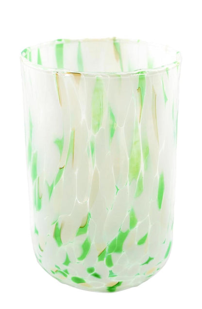 Højt tønde glas hvid-grøn i Murano-glas