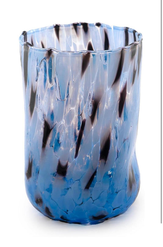 Højt tønde glas i pervinca og sort Murano-glas