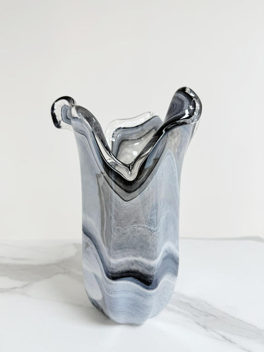 Medium tulipanvase i Murano-glas, sort/grå