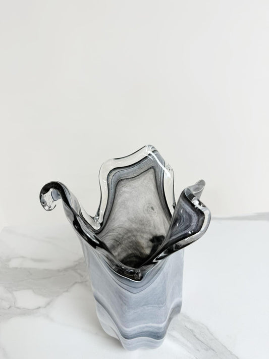 Medium tulipanvase i Murano-glas, sort/grå