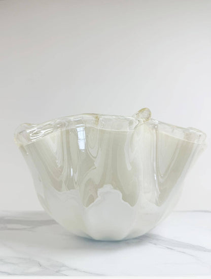 MURANO DREAM, stor Fazzoletto skål i  Murano-glas, elfenbensfarvet