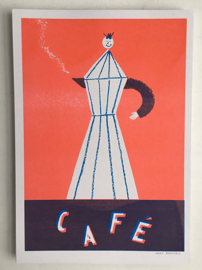 Max Machen, Rød Café Kaffe,  riso-print (A4) indrammet