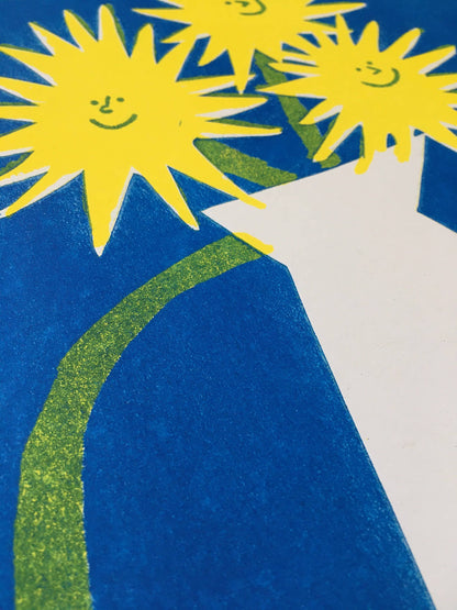 Max Machen, Glade solsikker, riso-print (A3)
