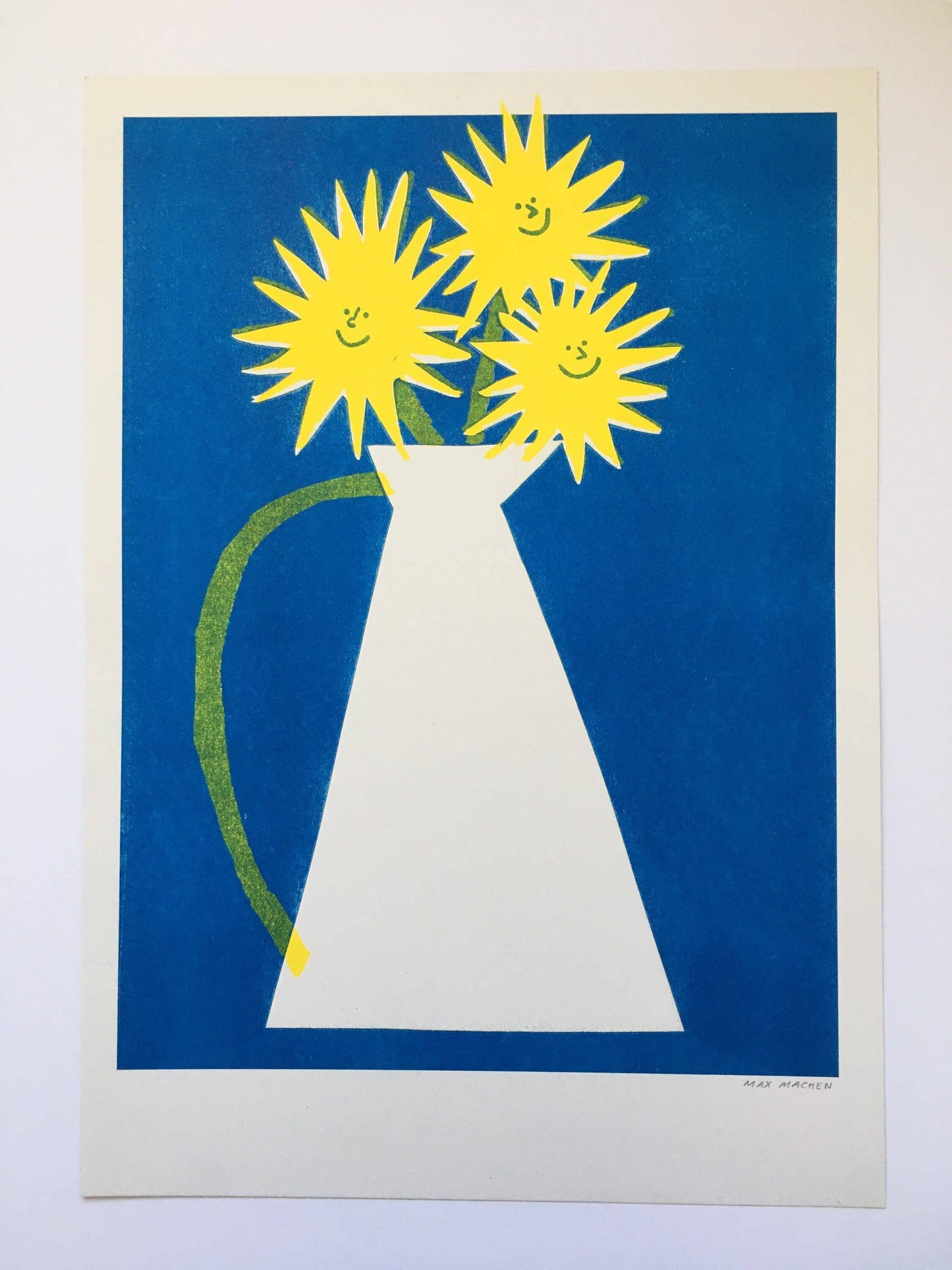 Max Machen, Glade solsikker, riso-print (A3)