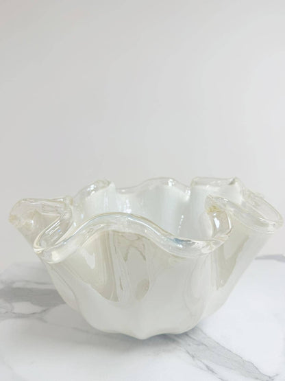 MURANO DREAM, stor Fazzoletto skål i  Murano-glas, elfenbensfarvet