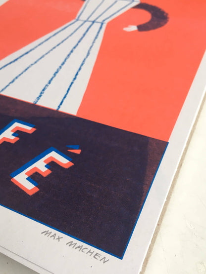 Max Machen, Rød Café Kaffe,  riso-print (A4) indrammet