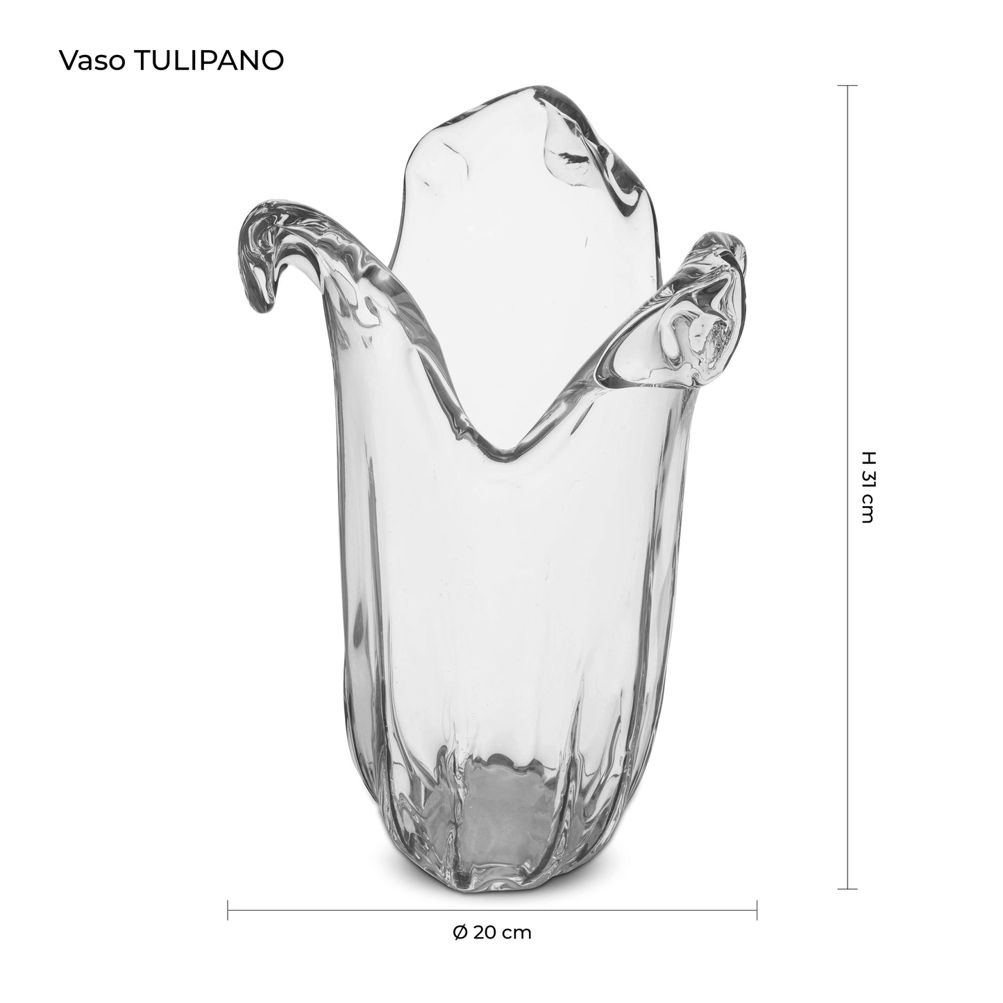 Stor gennemsigtig tulipanvase i Murano-glas