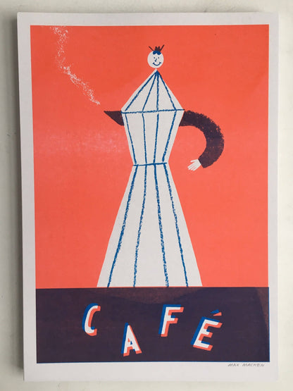 Max Machen, Rød Café Kaffe,  riso-print (A4) indrammet